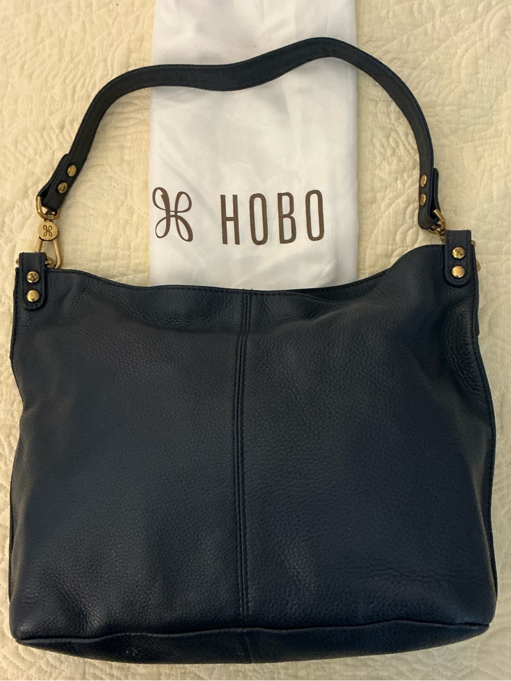 HOBO Navy Pebbled Leather PIER Bag with Gold Hardware